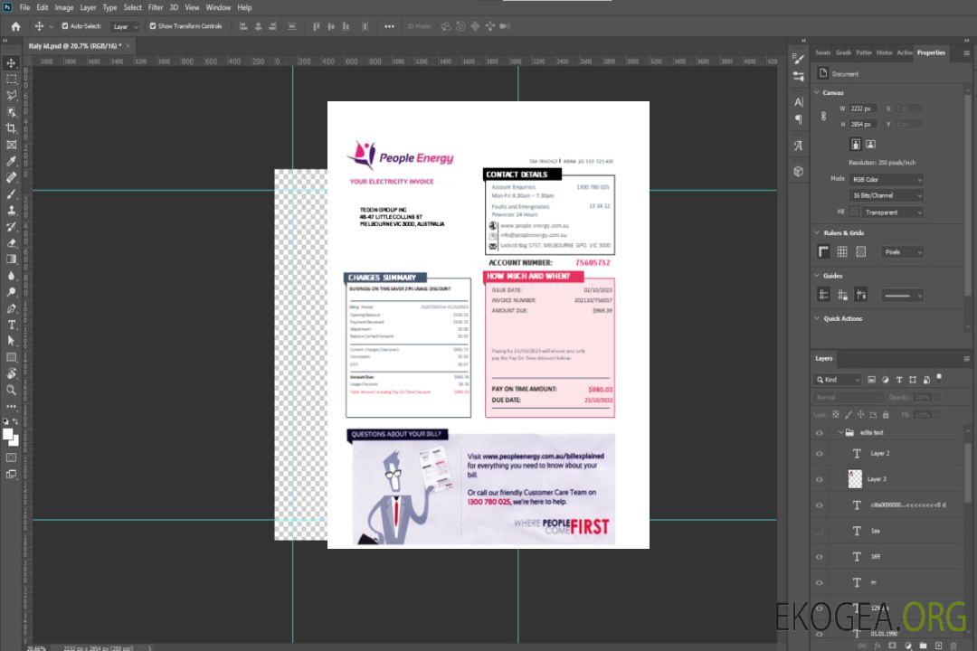 Facture commerciale du service public d'électricité People Energy, SCR template Facture commerciale du service public d'électricité People Energy, SCR template